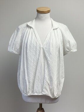 Tish Cox white embroidered puff blouse, size S